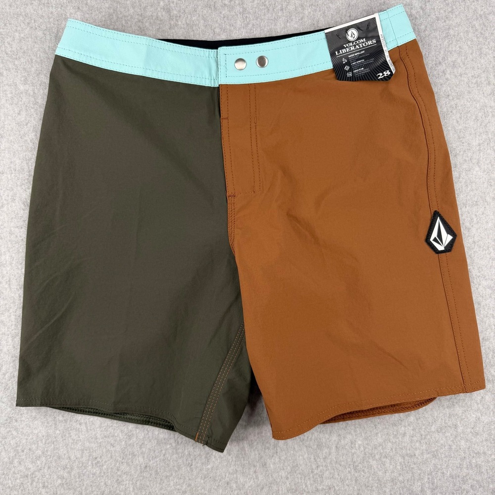 Volcom Liberators Board Shorts Mens 28 Brown‎ Green Blue Colorblock Swim Trunks